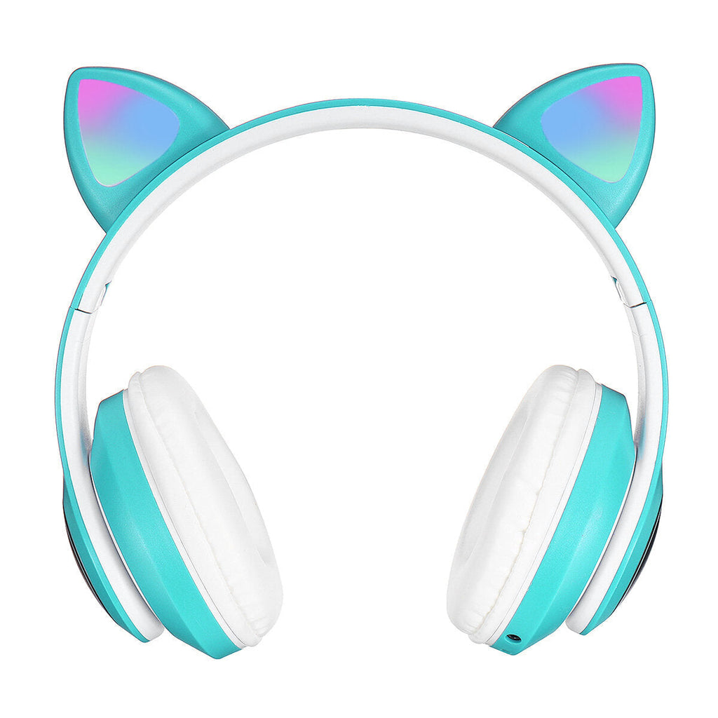 Over-Ear Gaming Bluetooth 5.0 Headset Glowing Cat Ear Headphones Foldable Wireless Earphone with Mic LED Lights for PC Phone