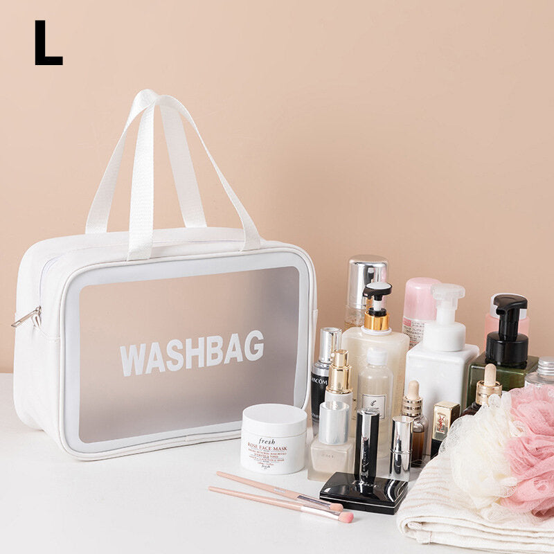 PU+PVC Make Up Bag Vanity Case Cosmetic Nail Art Toiletry Bags Transparent Wash Bag Handbag Outdoor Travel