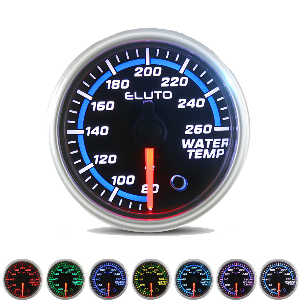 2Inch 52mm 80-260F Water Temperature Gauge 7 Color LED Black Face Car Meter with Sensor