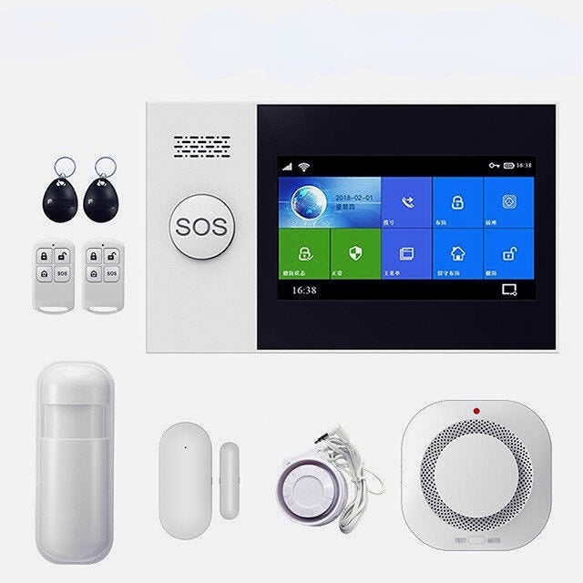 Alarm System 4.3 Inch Screen WIFI GSM GPRS Burglar Home Security With PIR Motion Sensor Fire Smoke Detector