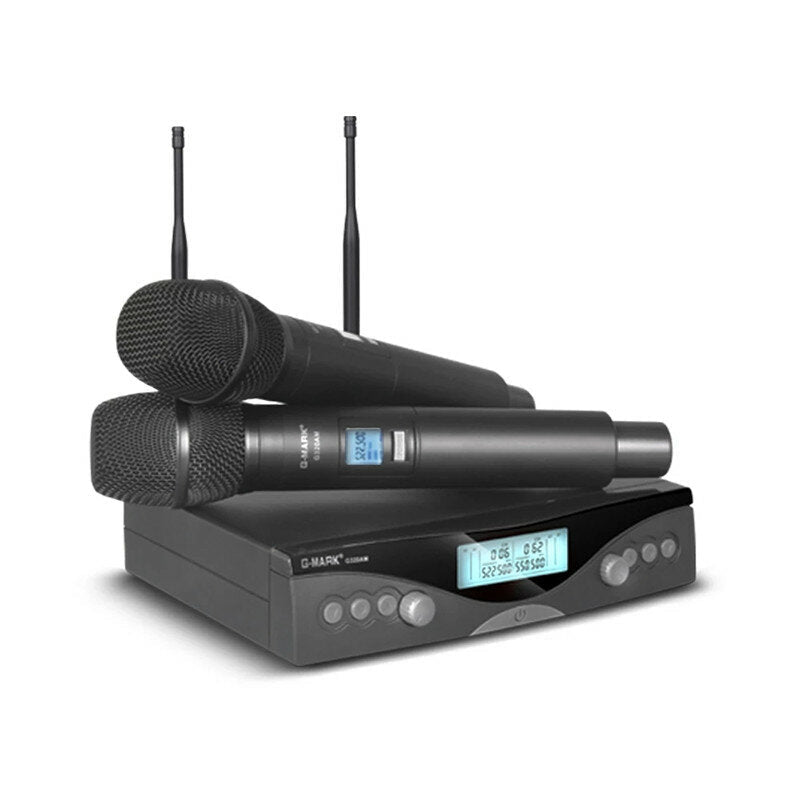 Wireless Microphone Dual channel UHF Automatic Handheld Frequency Adjustable 100M Receive