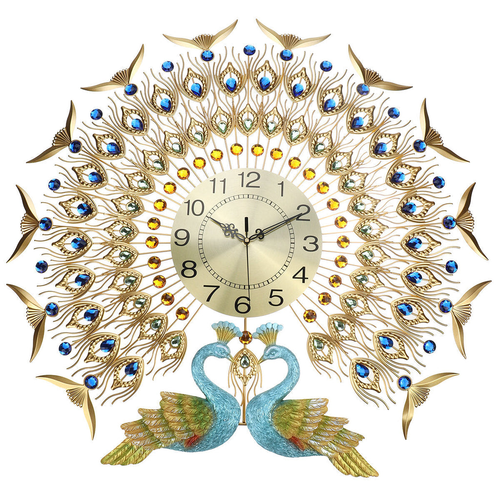 3D DIY Luxury Peacock Wall Clock Metal Modern Art Digital Home Office Decoration