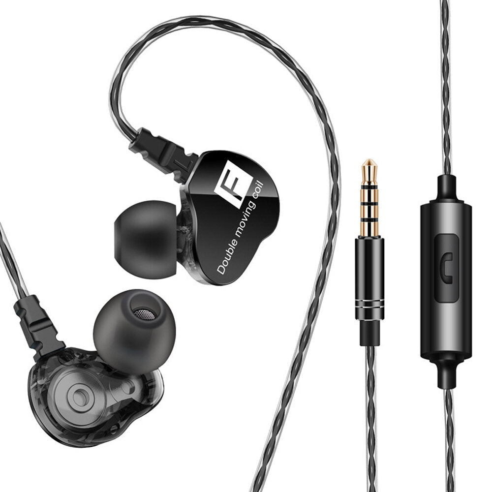 In-Ear 3.5mm Dual Moving Coil Earbuds Hi-Fi Earphone With Microphone