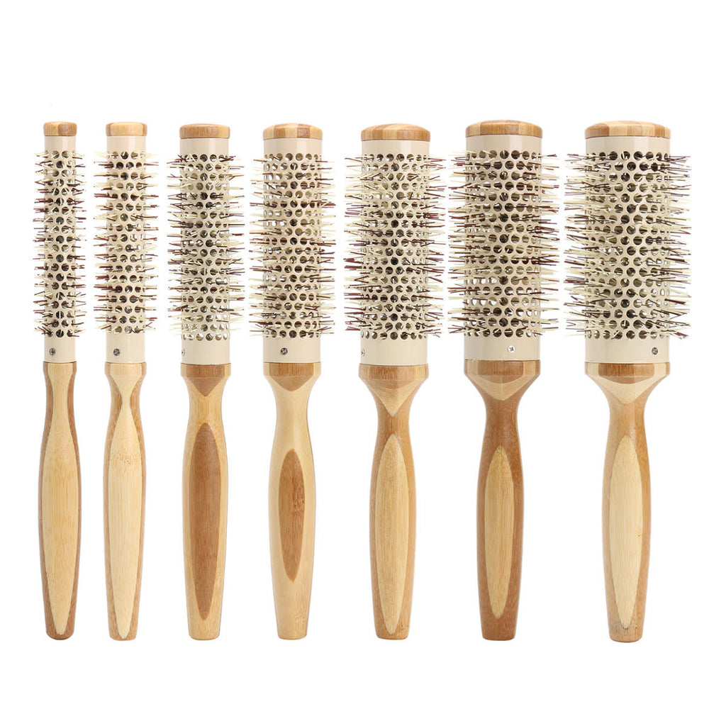 7 Pro Round Brush Curly Hair Roller Brush Natural Wood Hairbrush Comb Salon Tools