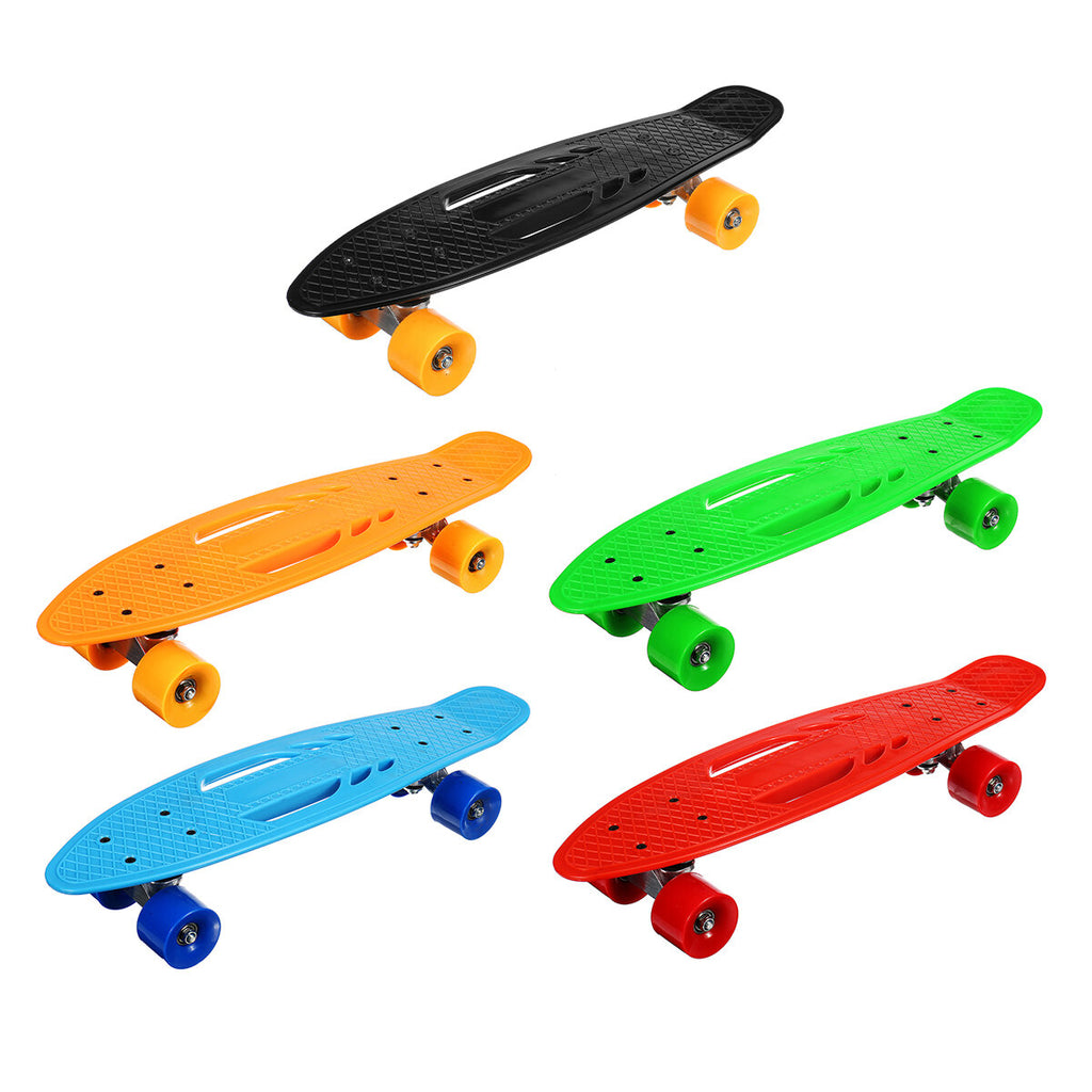 22Inch Unisex Children Adults Skateboards Hollow Design Skate Board Deck Strong Pulley Wheel High Elastic Shock Absorption PU Longboard