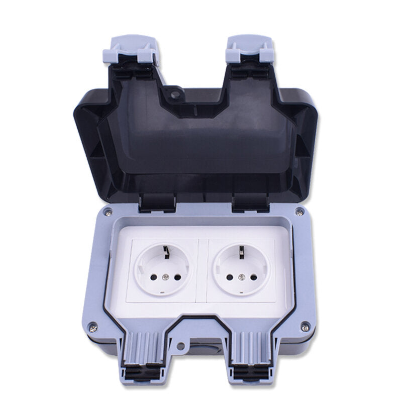 Weatherproof Waterproof Outdoor EU Wall Power Socket 16A Double EU Standard Electrical Outlet Grounded