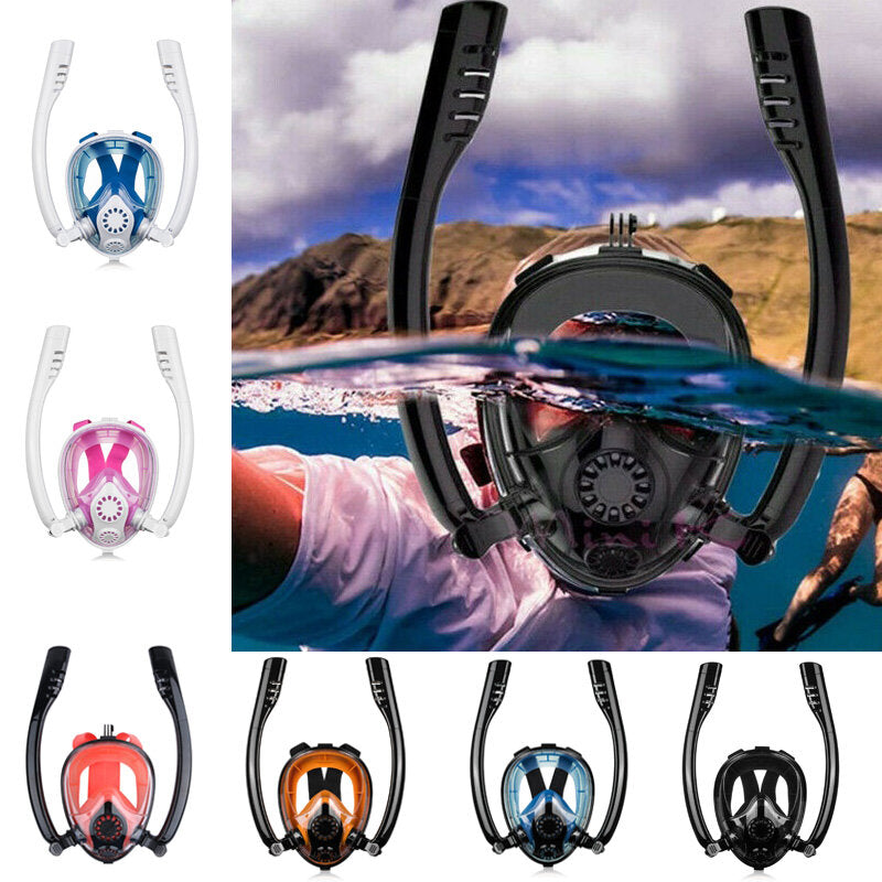 Anti-fog Double Tube Full Face Snorkel Scuba Diving Mask Swim Breathing Goggles With Camera Mount