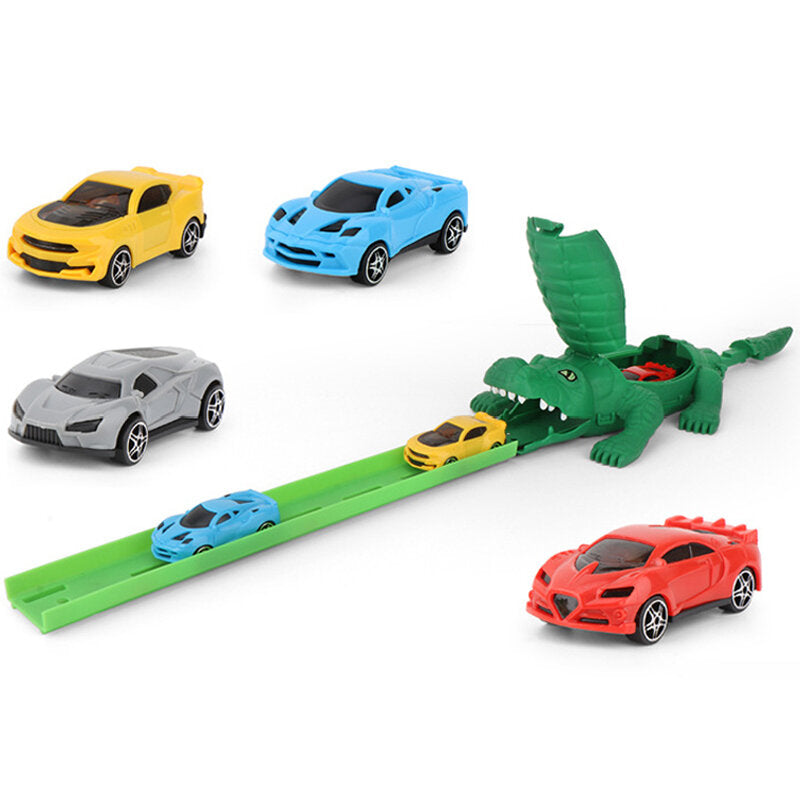 Kids DIY Crocodile Rail Car Track Racing Alligator Race Toys Children Gift with 4 Cars