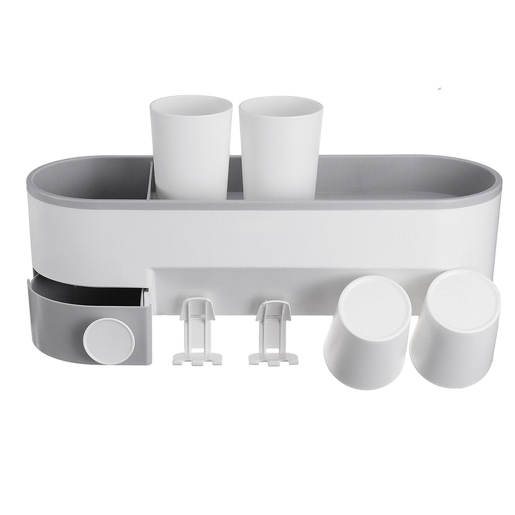 Multifunctional Wall-mounted Toothbrush Holder Toothpaste Dispenser Bathroom Storage Organizer