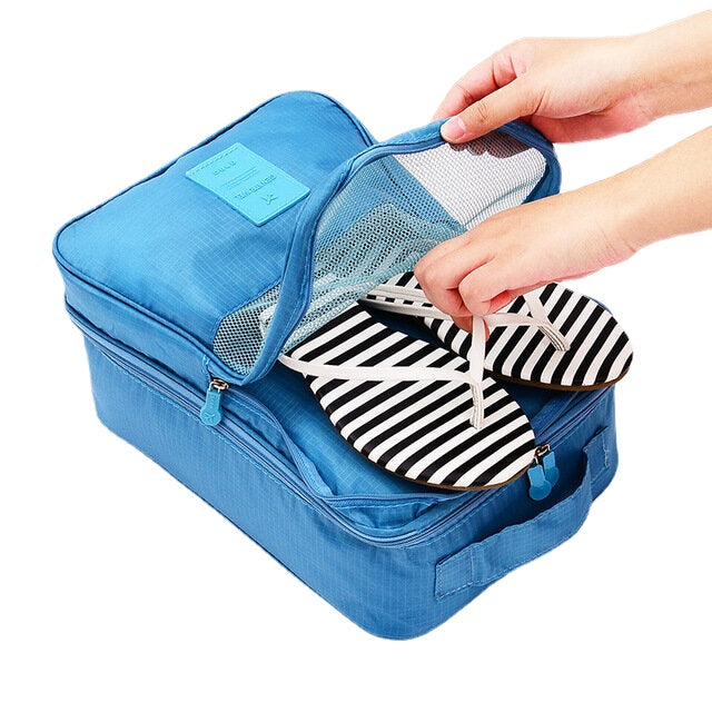 Nylon Shoe Storage Bag Double Layer Waterproof Portable Folding Pouch Case Organizer