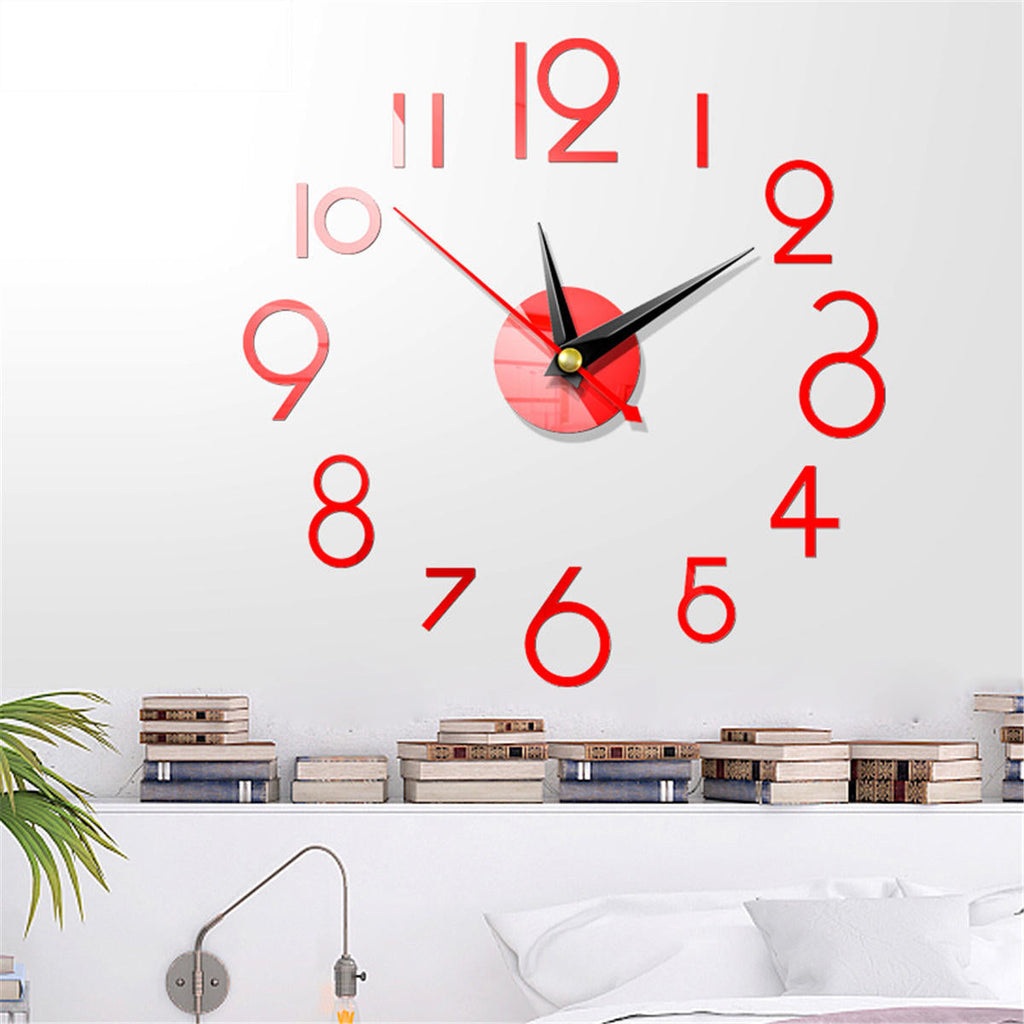 DIY Wall Clock 3D Surface Mirror Numerals Room Office Sticker Home Modern