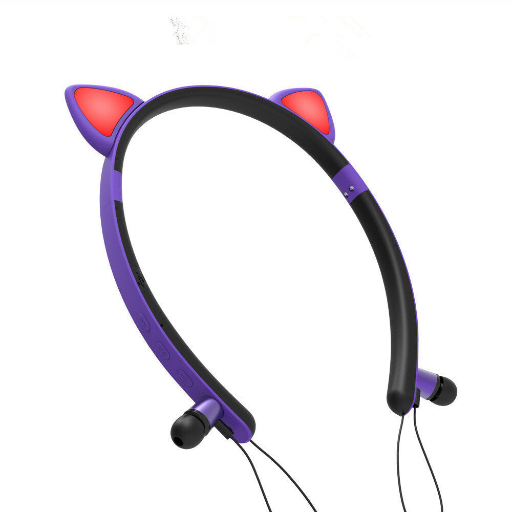 Cat Ear Cartoon Cute Magnetic Bluetooth Earphone Headband Lighting Sports Headphone for Women Gifts