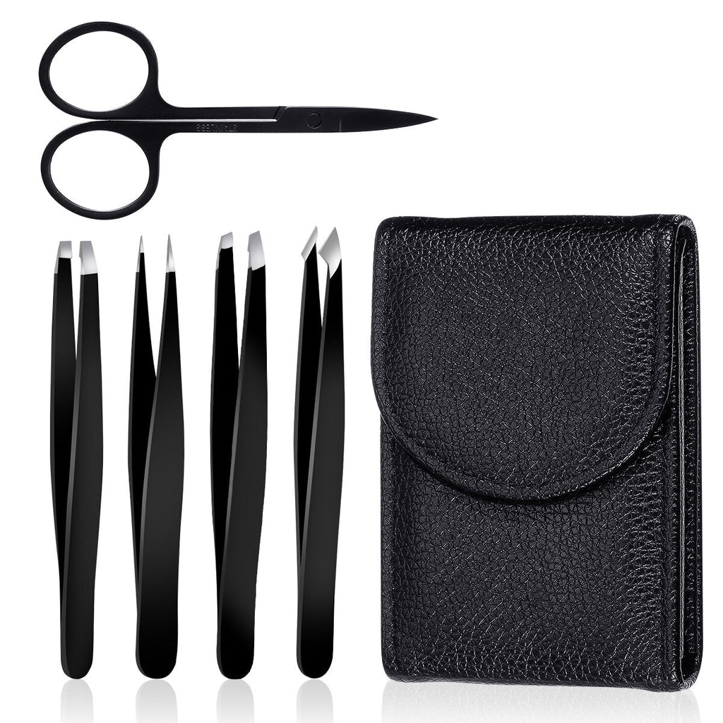 5Pcs Eyebrow Tweezers Scissors Set Bear Trimmer for Professionals Stainless Steel for Ingrown Facial Hair Removal Tool