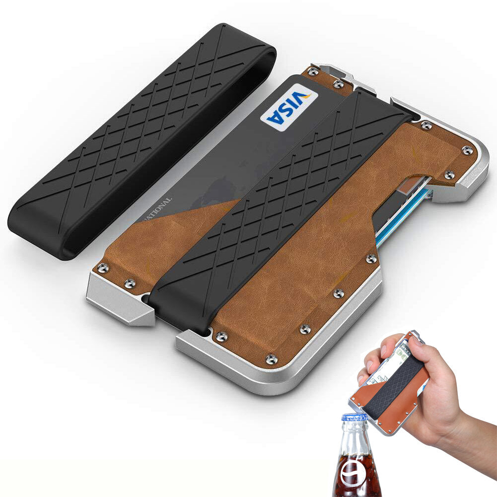 Genuine Real Leather Aluminium Alloy Credit Bank Card Case Holder Metal Bottle Opener