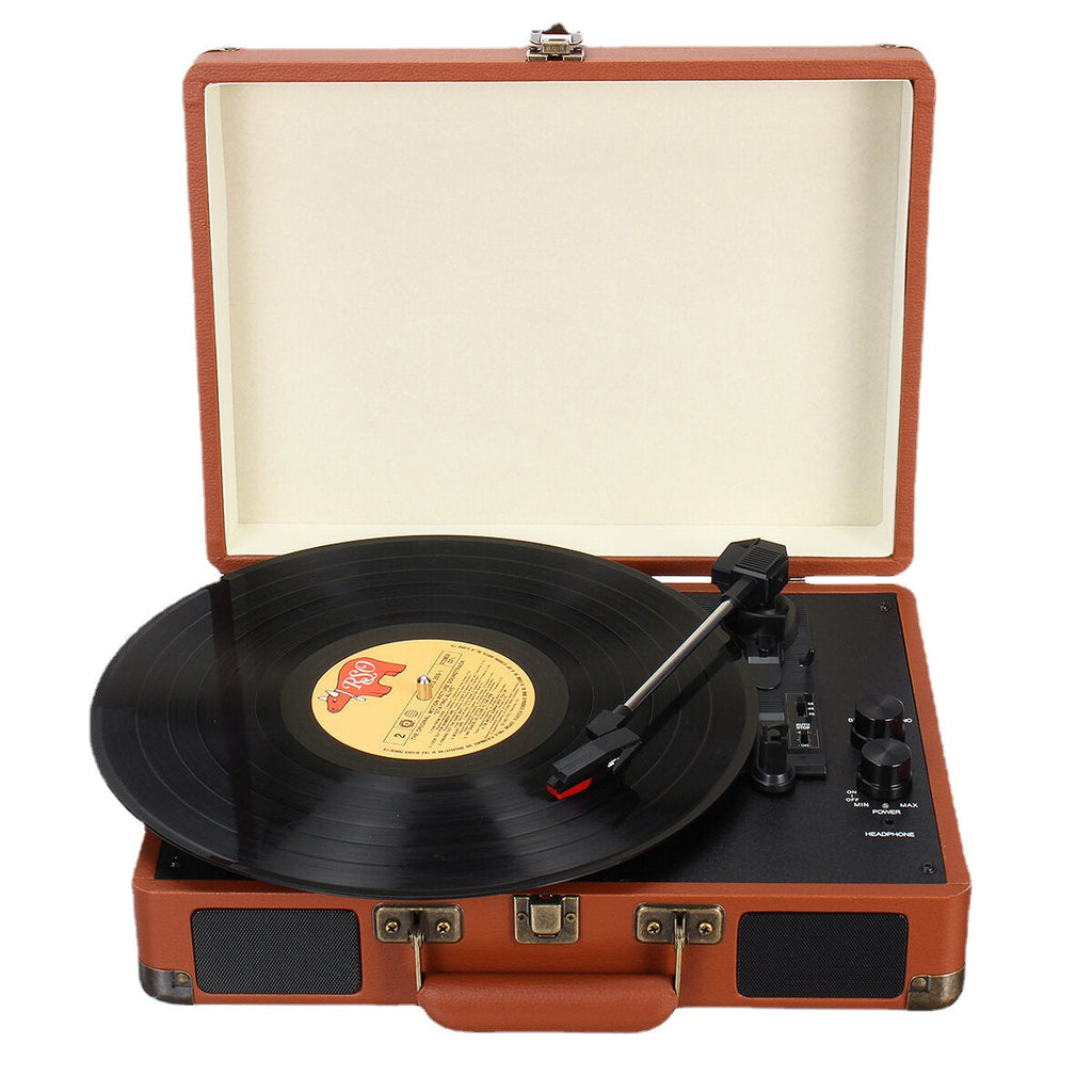 Vinyl Turntable Record Player LP Disc 33/45/78 RPM Bluetooth Portable Leather Gramophone Phonograph Speaker 3.5mm Antique Retro