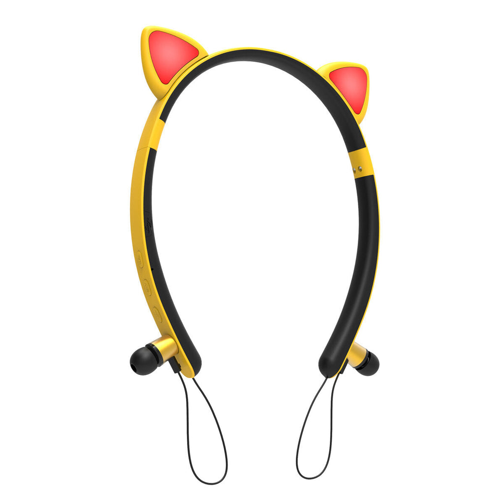 Colorful Wireless Bluetooth 5.0 Earphone Cat Ears Shape Cute Neckband Headphone Headset with Mic