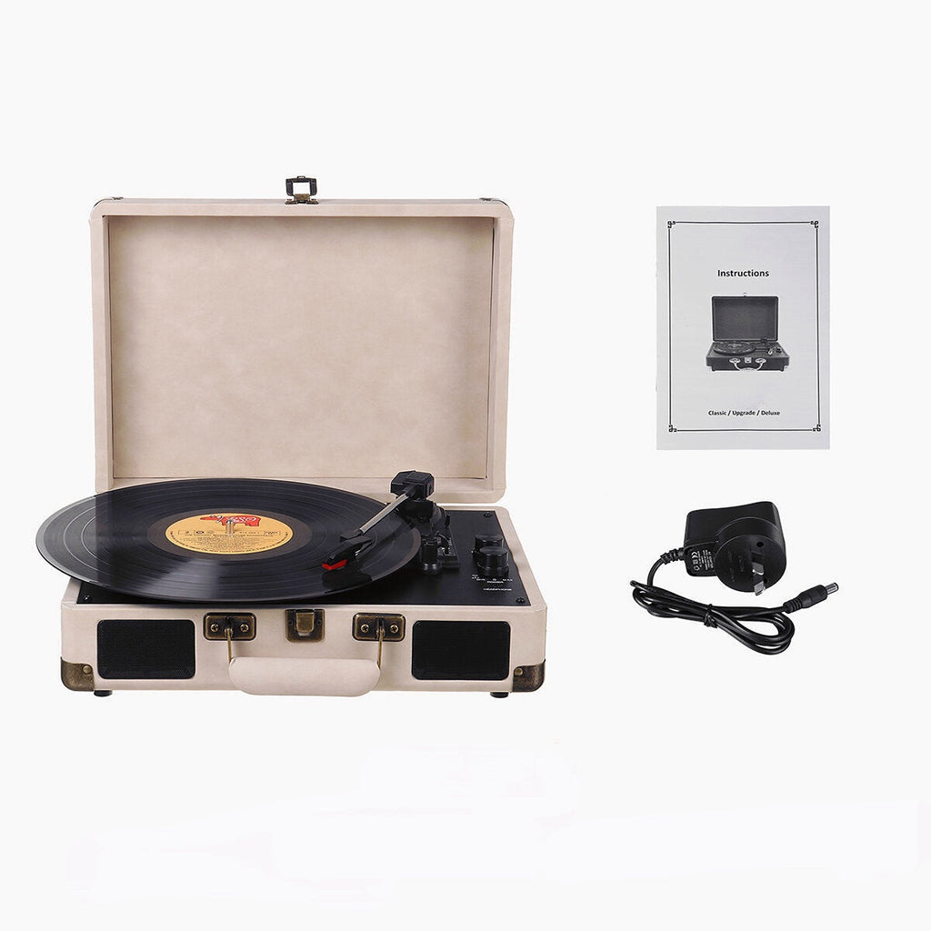 Vinyl Turntable Record Player LP Disc 33/45/78 RPM Bluetooth Portable Leather Gramophone Phonograph Speaker 3.5mm Antique Retro