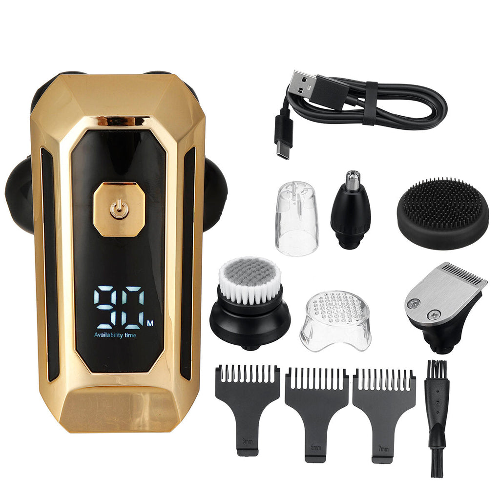 5 IN 1 6D Rotary Electric Shaver USB Rechargeable Bald Head Shaver IPX7 Waterproof LED Display