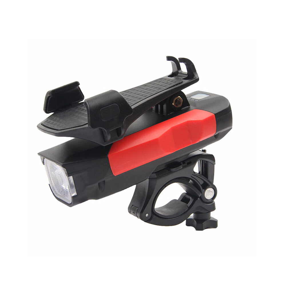 4-in-1 400lm Bike Headlight USB Rechargeable Bicycle Front Lamp 130dB Horn Power Bank Phone Holder Outdoor Cycling