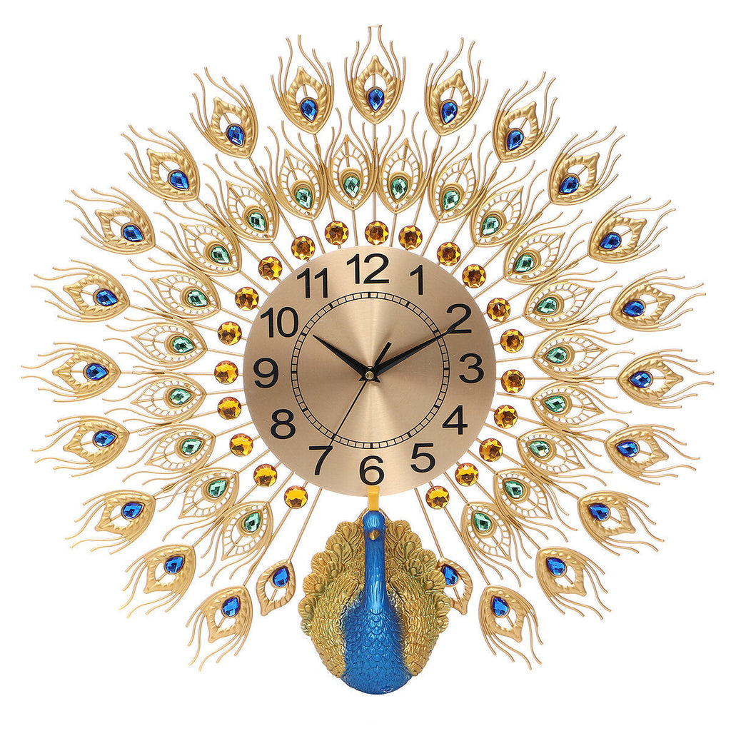 60x58cm Modern Peacock Clock Quartz Living Room Mute Wall Home Decor Xmas