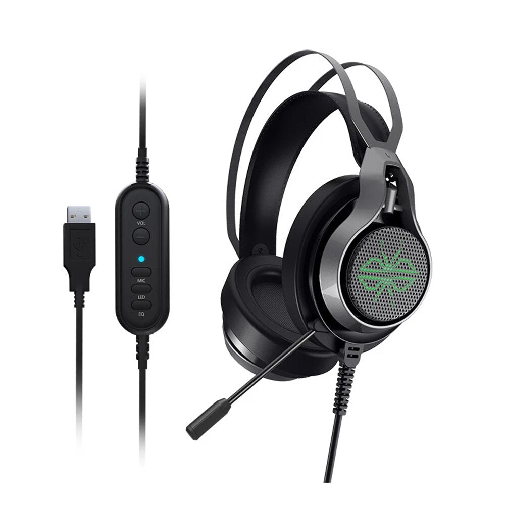 Wired Gaming Headphones USB 7.1 Stereo Surround Sound ENC Noise Reduction 50MM Driver Luminous Gaming Headset with Mic for Laptop PC Computer