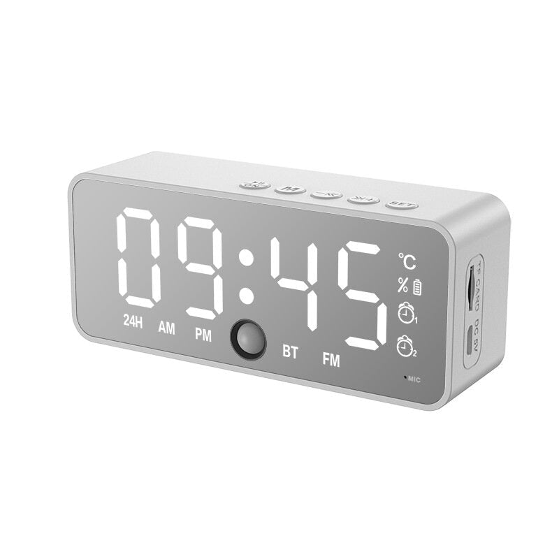 Mirror Alarm Clock Bluetooth Speaker With FM Radio LED Mirror Snooze Wireless Music Player 2 Alarms Table Clock for Living Room