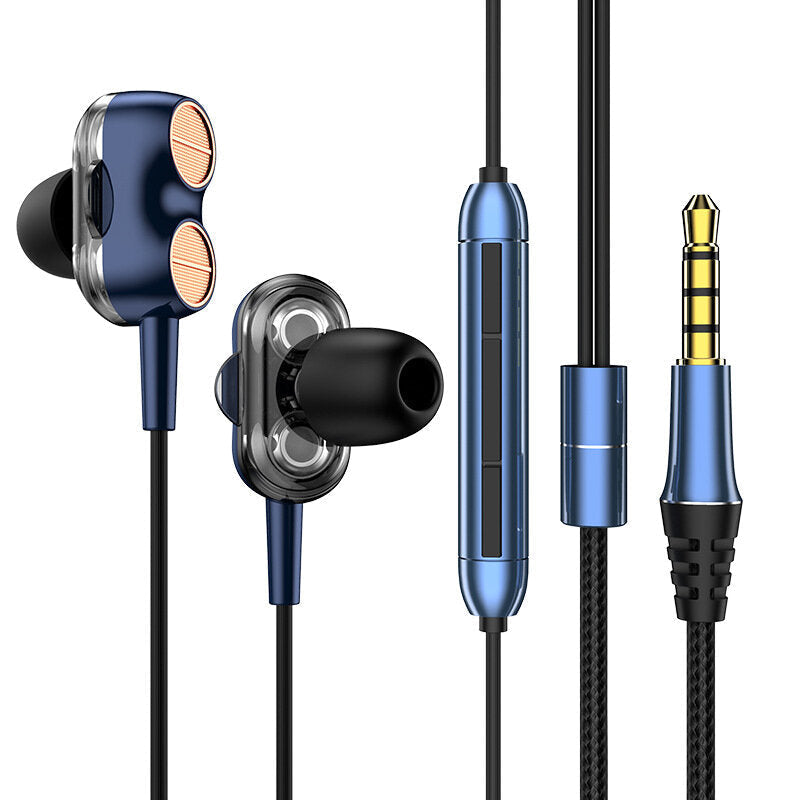 Wired Earphone Dual Dynamic 7.1 Surround Sound Bass Noise Reduction In-Ear Earbuds 3.5MM Sports Music Gaming Headphones with Mic