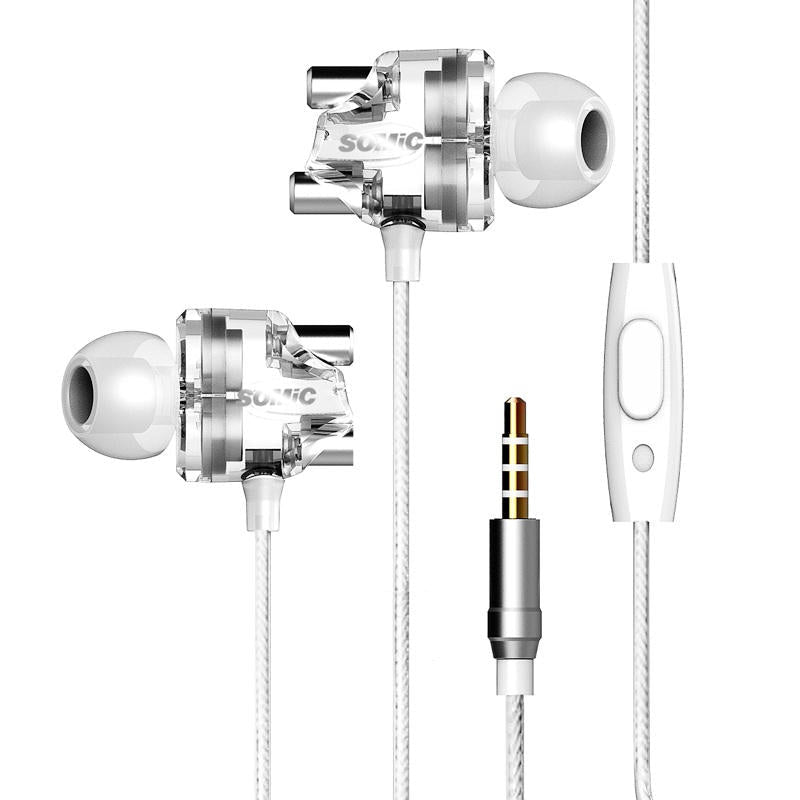 Dual Dynamic Driver Graphene Earphone 3.5mm Wired Control In-ear Heavy Bass Stereo Earbuds Headphone with Mic