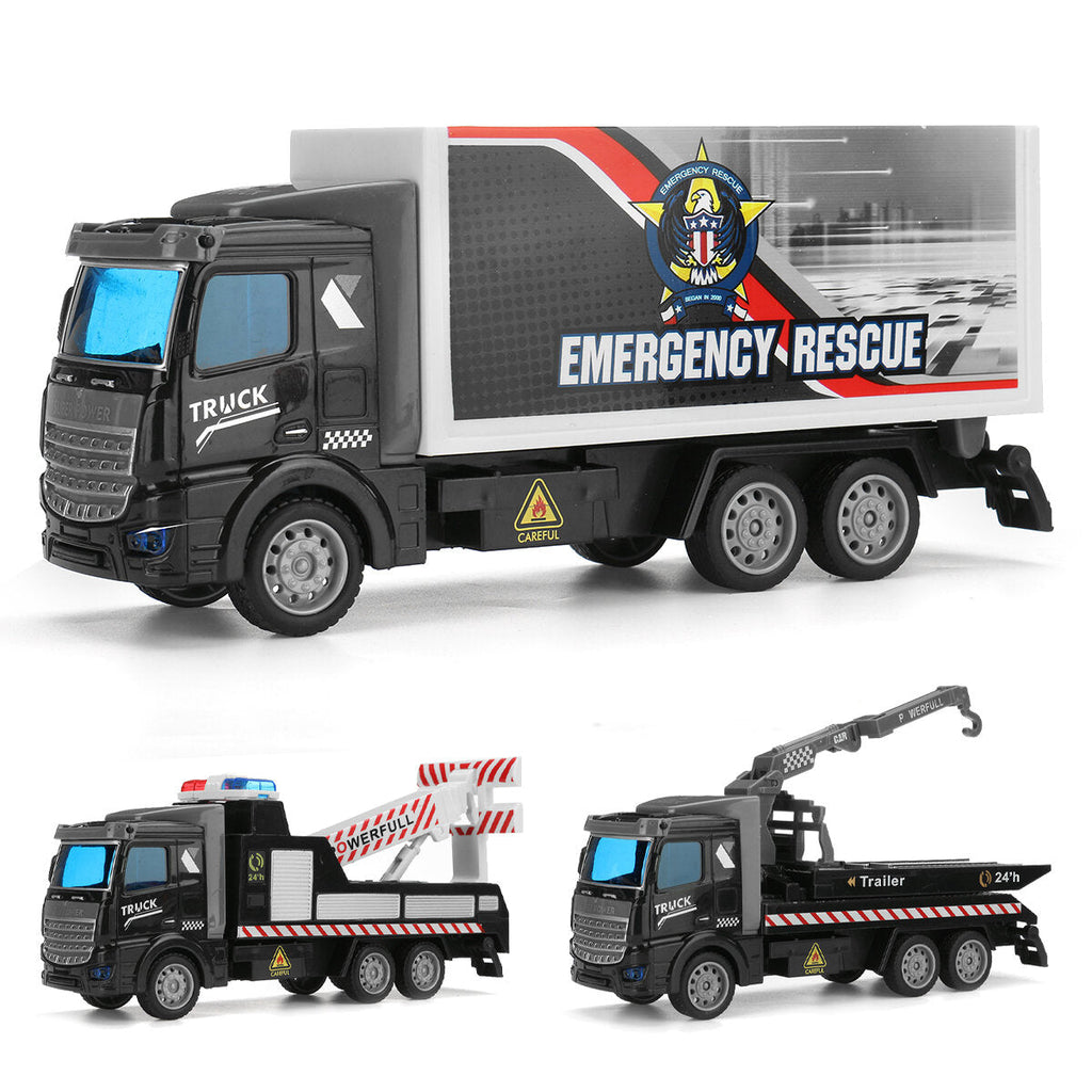 1: 48 Black Obstacle Removal Trailer/Flatbed Vehicle/Transport Vehicle Flat Head Return Environmental Sanitation Vehicle