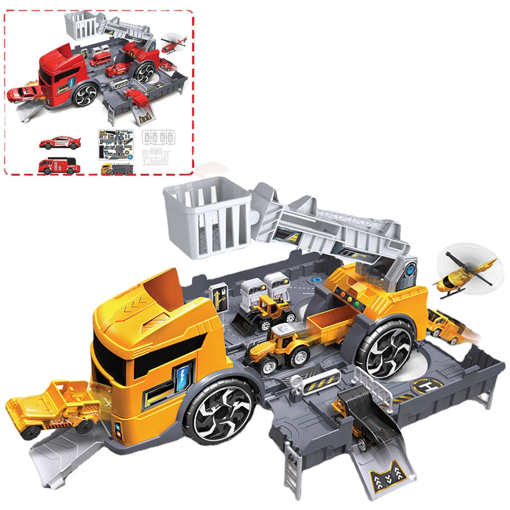 Children's Simulation Diecast Engineering Vehicle Model Set Deformation Storage Parking Lot Educational Toys