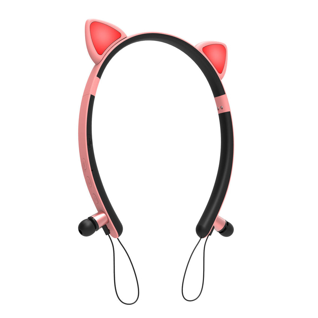 Colorful Wireless Bluetooth 5.0 Earphone Cat Ears Shape Cute Neckband Headphone Headset with Mic