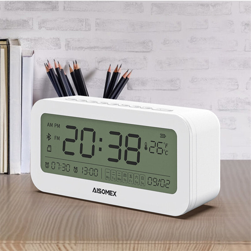 Alarm Clock Speaker Bluetooth 5.0 Day Demperature Display 3 Mode Night Light 1800mAh Battery