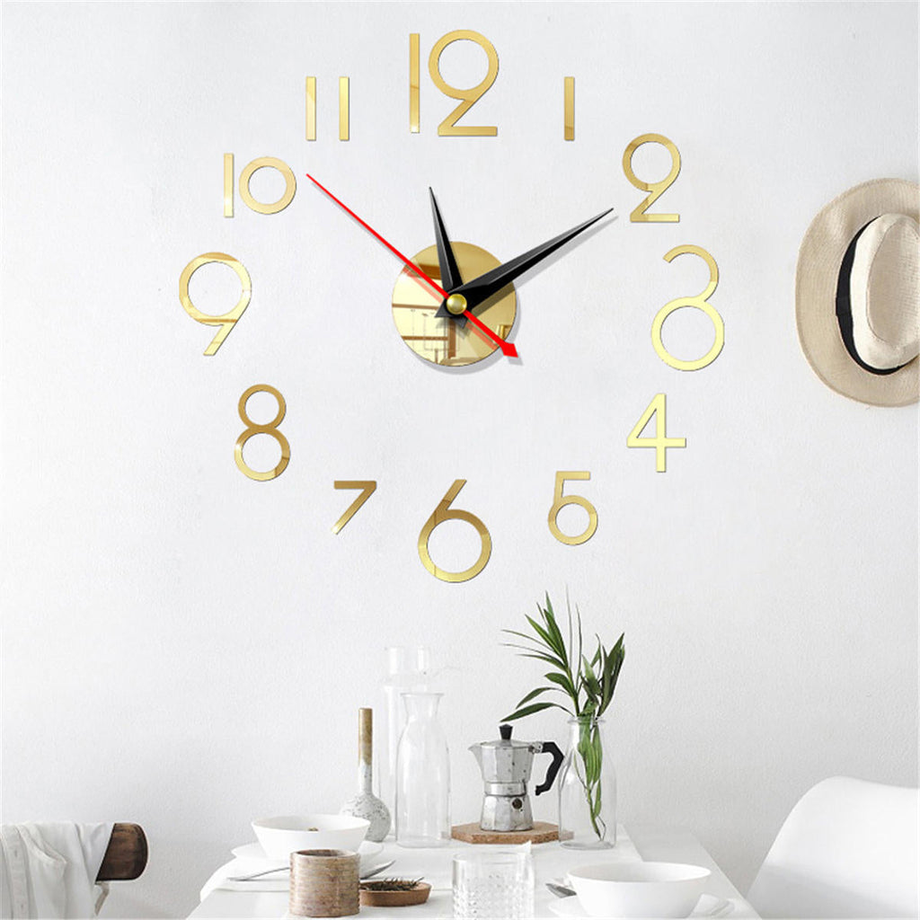 DIY Wall Clock 3D Surface Mirror Numerals Room Office Sticker Home Modern