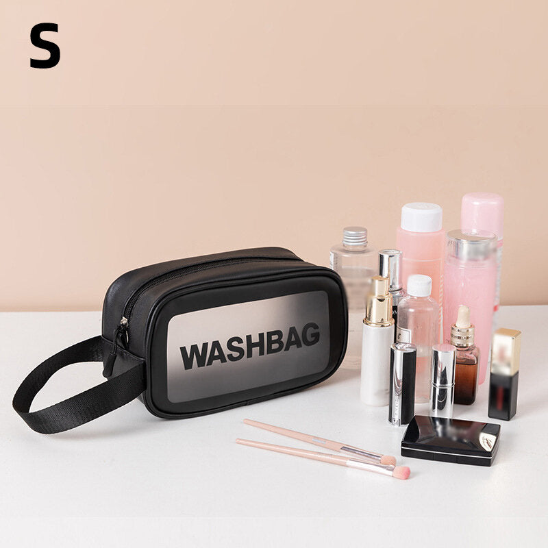 PU+PVC Make Up Bag Vanity Case Cosmetic Nail Art Toiletry Bags Transparent Wash Bag Handbag Outdoor Travel