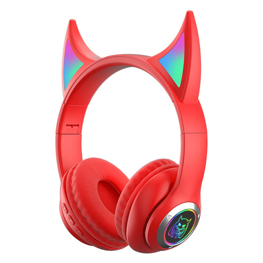 Devil's Horn Headset Wireless BT5.0 Hi-Fi Stereo Sound IPX5 Noise-Canceling Colorful RGB Backlit Over-Ear Headphone with Built-in Speaker