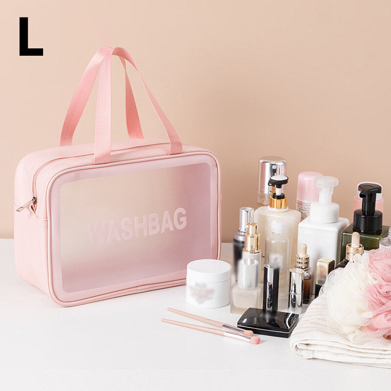 PU+PVC Make Up Bag Vanity Case Cosmetic Nail Art Toiletry Bags Transparent Wash Bag Handbag Outdoor Travel