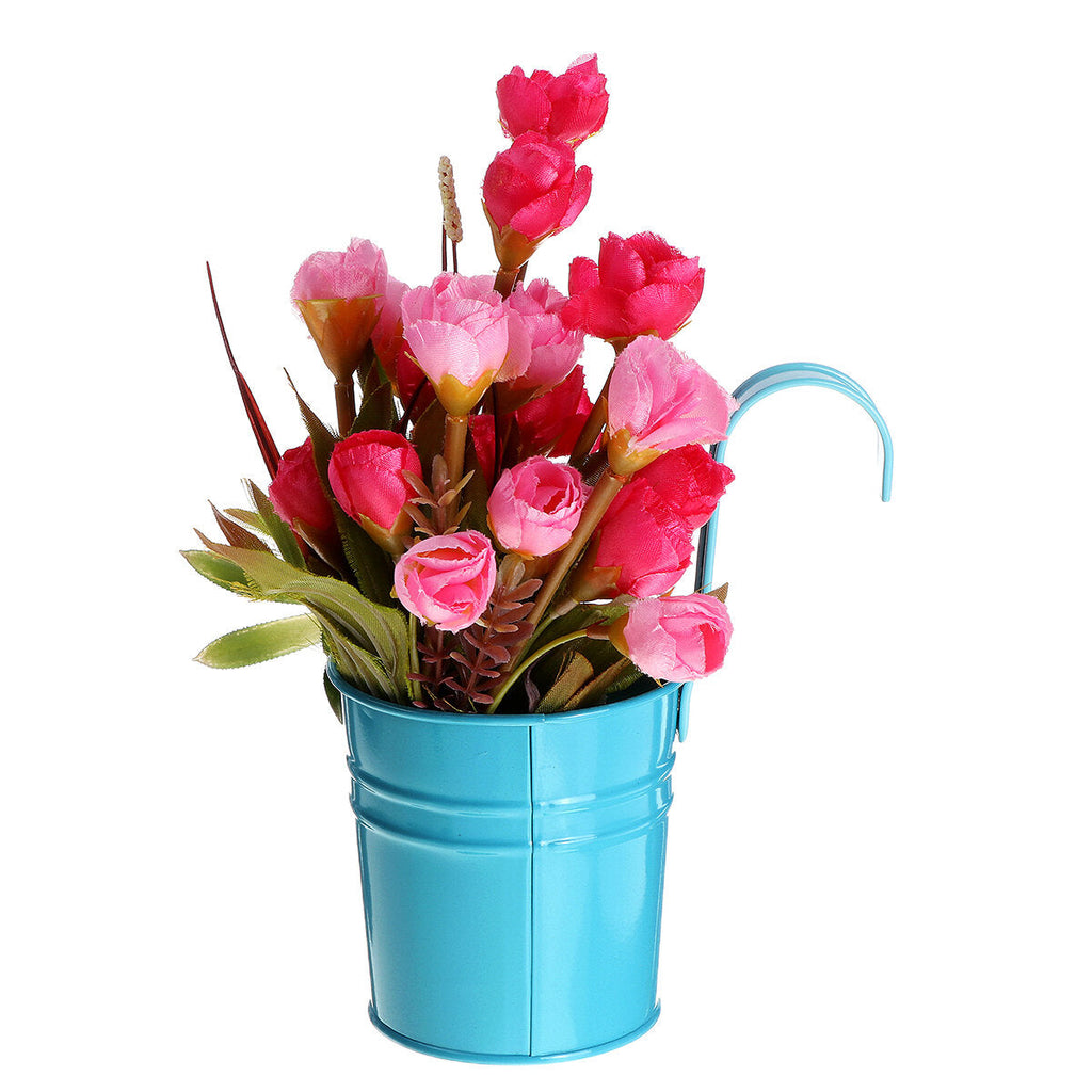 Mini Flower Pot Hanging Balcony Garden Planter Metal Hook Iron Bucket Decoration