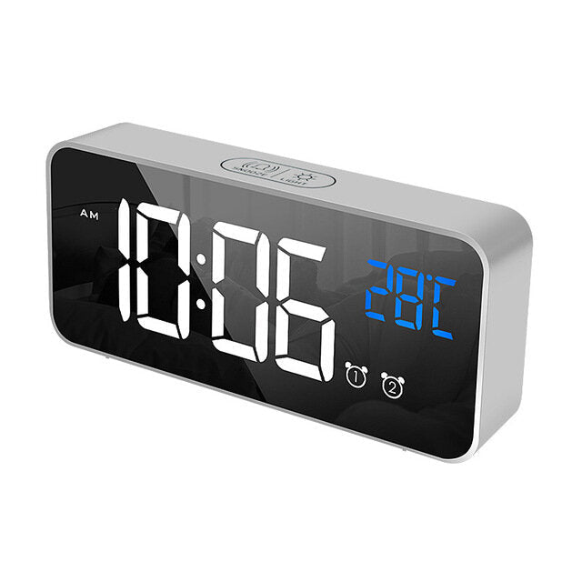 Voice Control Alarm Clock Digital Snooze Mirror Timer LED Display Home Decoration Clocks