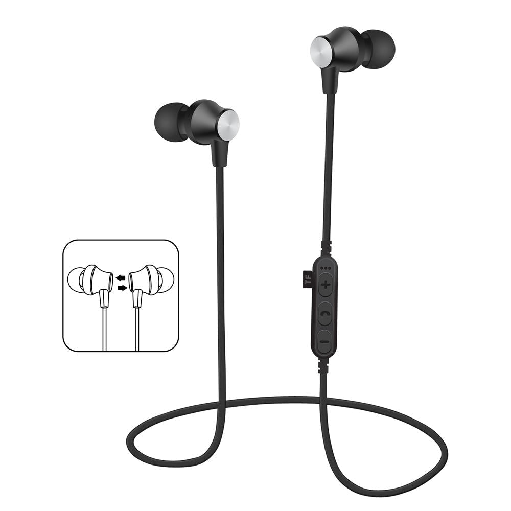 Bluetooth Earphone Magnetic Adsorption Heavy Bass TF Card Sports Headphone Earbuds