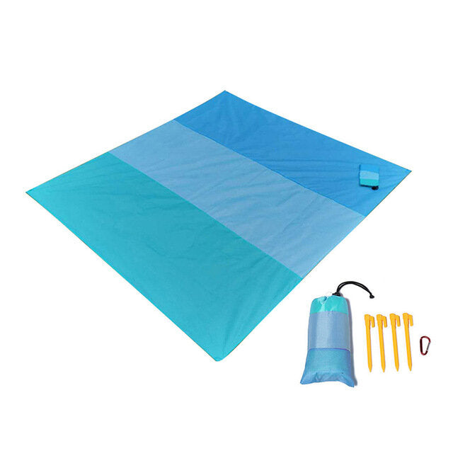 200x210cm Beach Blanket Waterproof Multifunction Folding Picnic Mat Sunshade Canopy with Ground Nail Carabiner Camping Travel