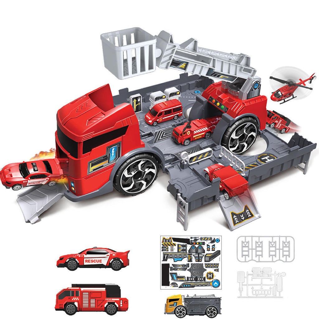 Children's Simulation Diecast Engineering Vehicle Model Set Deformation Storage Parking Lot Educational Toys