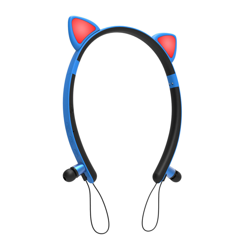 Colorful Wireless Bluetooth 5.0 Earphone Cat Ears Shape Cute Neckband Headphone Headset with Mic