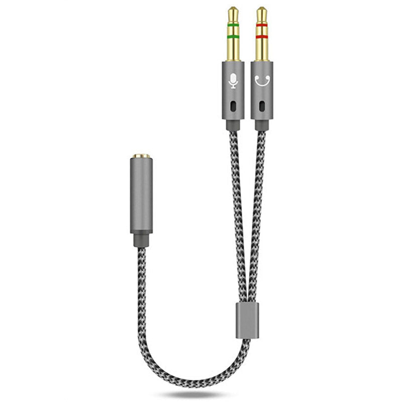 Audio 2-In-1 Cable 3.5mm Adapter Female to Microphone Audio Male Braided Conversion Line for PC Computer Laptop Tablet Mobile Phones