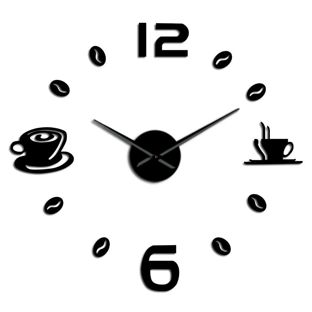 Cafe DIY Large Wall Clock Frameless Giant Wall Clock Modern Design Cafe Coffee Mug Coffee Bean Wall Decor Kitchen Wall Watch