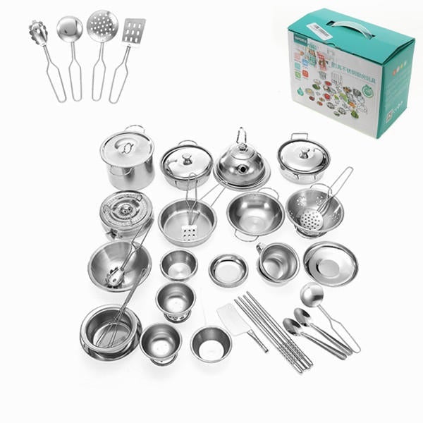 40PCS Mini Kitchenware Play Set Kitchen Pan Pot Dish Stainless Child Kids Role Play Toy Gift