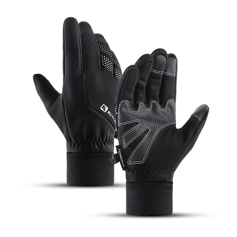 Leather Bike Gloves Fleece Touchscreen Full Finger Sports Gloves Waterproof Windproof Skiing Hiking Outdoor Golves