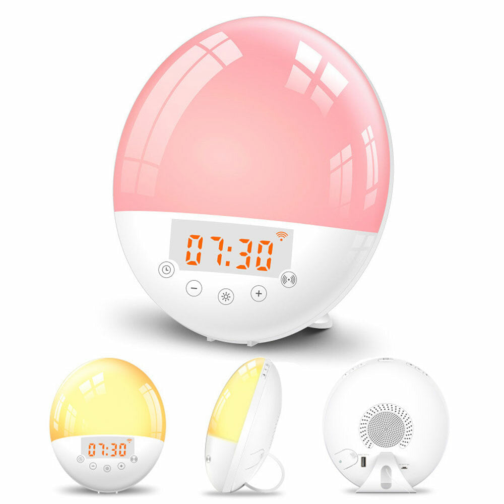 WIFI Sunrise Alarm Clock Light FM Radio Smart Wake Up LED Sunrise Light Tuya APP Control Work with Alexa/Google 7 Colors Sunrise Simulation