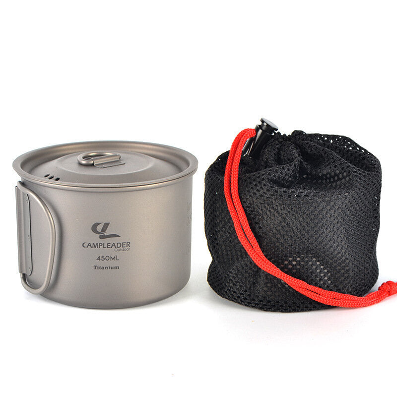 450ml Folding Pot Titanium Cup Portable Drinking Water Mug Outdoor Camping Picnic BBQ Tableware with Cup Lid