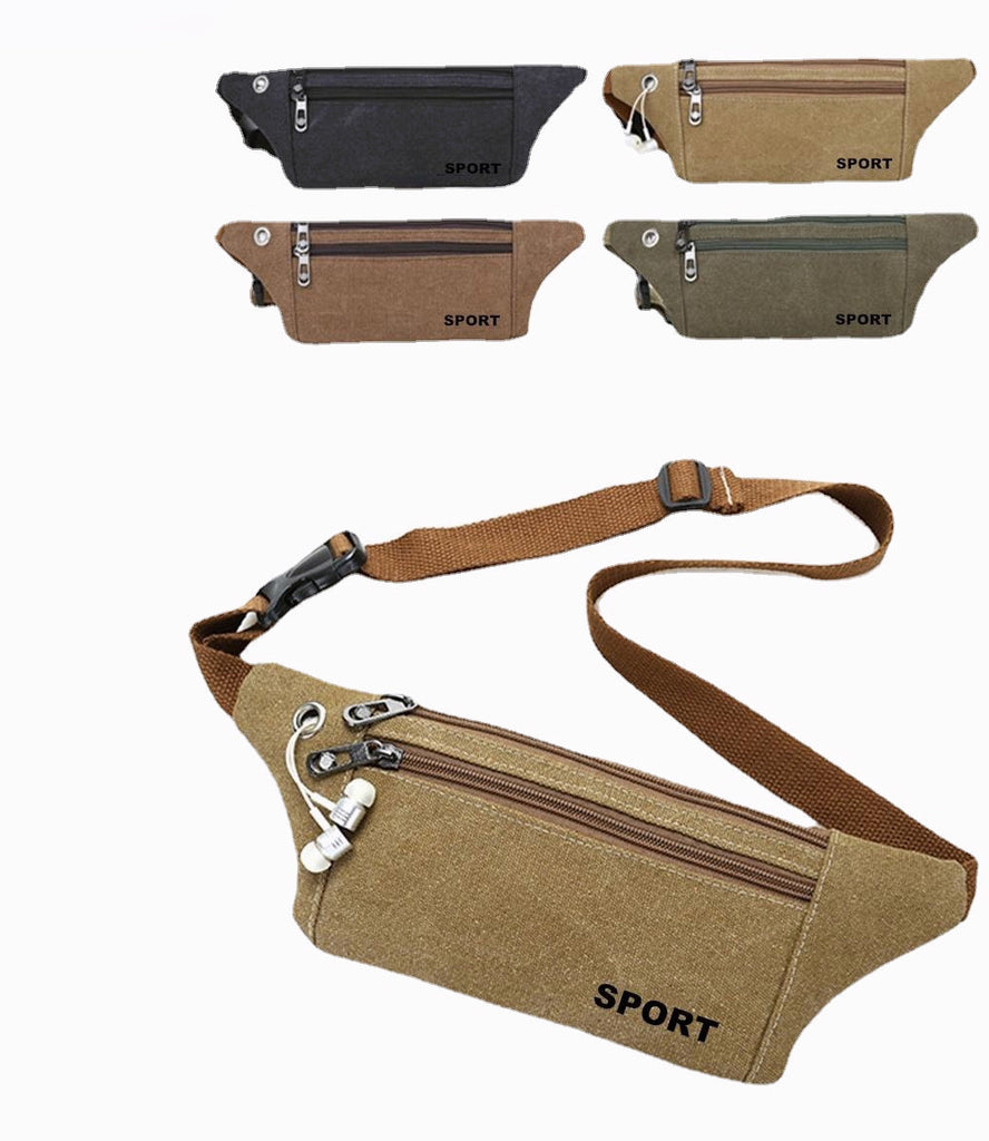 Unisex Canvas Waist Bag Waist Belt Bag Fanny Pack Hip Pouch Travel Sports Phone Pocket