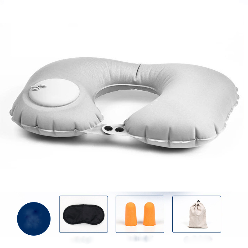 Press-inflatable U-shaped Pillow Functional Air Travel Cushion Office Travel Pillow Creative Portable Neck Pillow